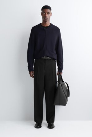 COS Homme Pantalon Droit En Laine Mélangée in Noir