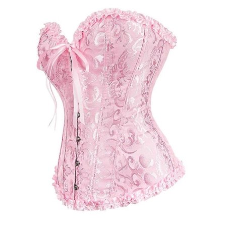 Dame Lace Up Boned Overbust Korset Bustier Lingeri Bodyshaper Top Prinsesse Korset - Pink