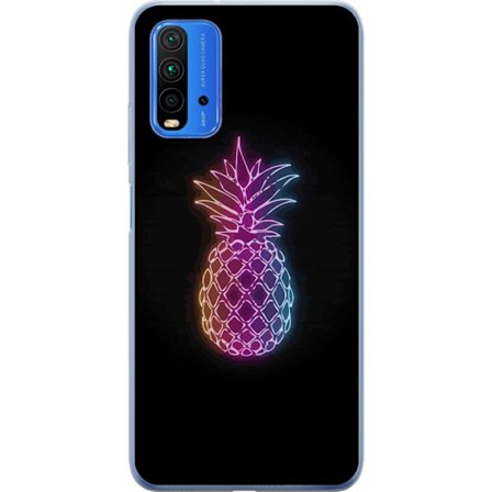 Kompatibelt Mobildeksel til Xiaomi Xiaomi Redmi 9T Neonlysillustrasjon av ananas i fargerikt lys mot svart bakgrunn