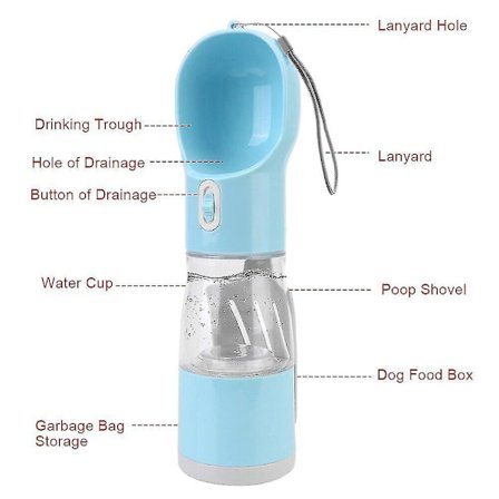 Bærbar drikkekopp for katter og hunder, vanndispenser og fôringsstativ