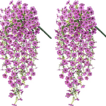 Simulations plastikblomster eukalyptus violette grønne blade rattan stue indendørs vægophæng dekoration falske blomster