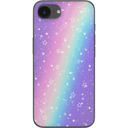 Kompatibelt Mobildeksel til Apple iPhone 16e Rainbow-farget pastellbakgrunn med hvite stjerner og gnistrende prikker i myk overgang