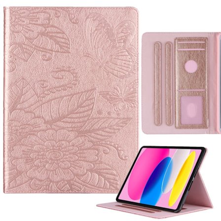 iPad 11 11th Gen / 10.9 10th Gen 2022/2025 Skal med Embossed Butterfly Love Flower Design i Läder Fodral