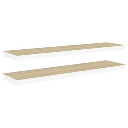 Vidaxl Svävande Vägghyllor 2 St Ek Och Vit 90x23,5x3,8 Cm Mdf Brun