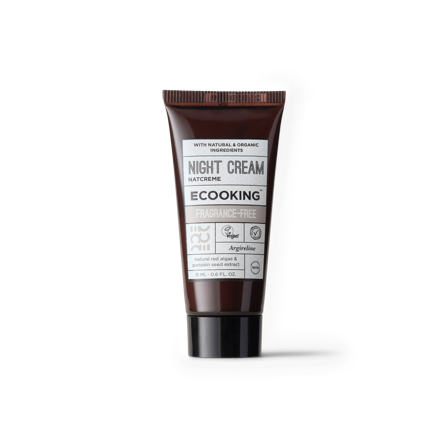 Ecooking Natcreme Parfumefri 15 ml - Græskar & Rødalger, Argireline, Kollagenproduktion, Fugtgivende, Hud-udglattende
