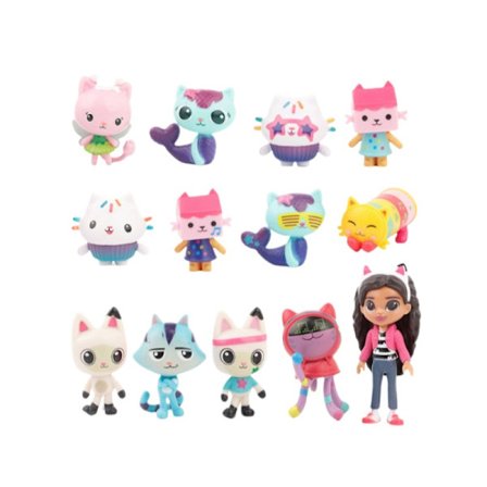 13 nye modeller af Gabbys Dukkehus-figurer, kapsellegetøj og miniaturelandskabsornamenter til bilers instrumentbræt.