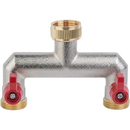 3/4 tomvejs splitter i messing med stopventiler til afløbshane