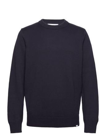 Gary Cotton Knit Strikket Trøje Med Rund Hals Navy Les Deux