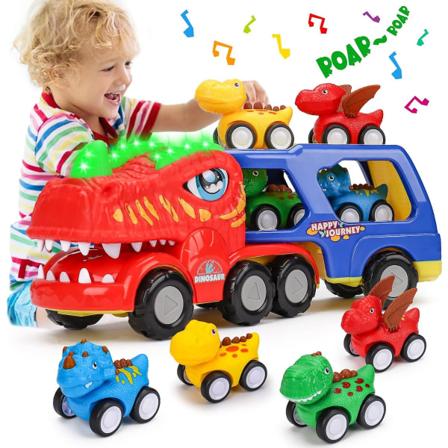 Taaperon autolelut 1-4 vuotiaille lapsille - Dinosaurusten kuljetusautot, poikien lelut, syntymäpäivälahjat