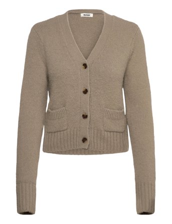Monki Ribbed V-Neck Cardigan - Beige - S