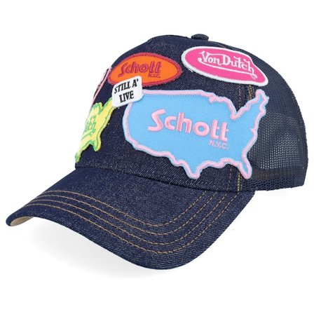 Von Dutch - Sininen trucker Lippis - Schott Multi Patches Denim Trucker @ Hatstore