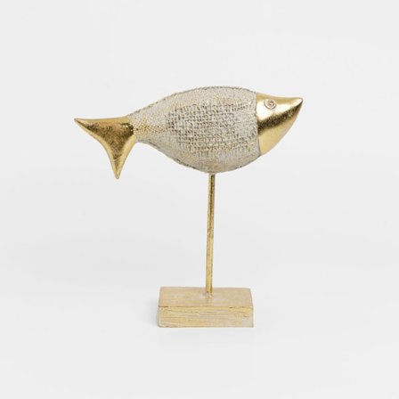Kultainen polyresiinikalakoriste, 22x6x22cm