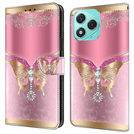 Honor 400 Lite 5G -kotelo, 3D-kuvioitu PU-nahkalompakkopuhelinkotelo jalustalla