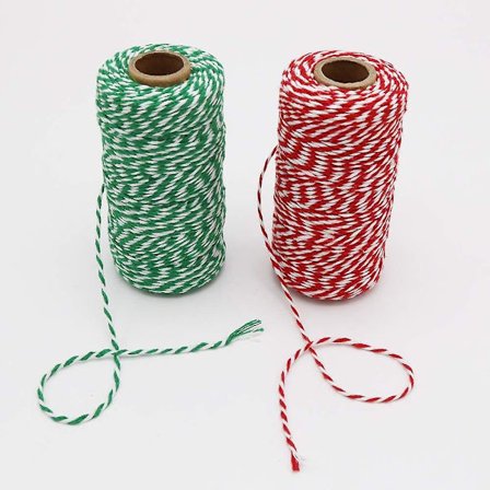 Rød, hvit og grønn hyssing - 200 m bomullsbakerhyssing