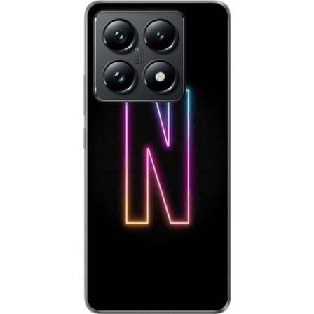Kompatibel Mobilcover til Xiaomi Xiaomi 14T Pro Minimalistisk neonbogstav N i farveskiftende lys mod sort baggrund