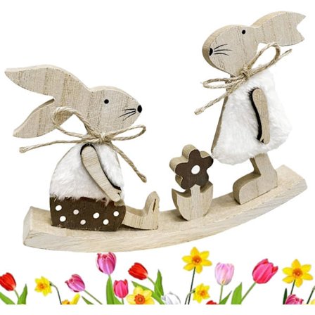 Påskehare dekorationer, træ kanin håndværk ornamenter, træ kanin påske dekorationer, påske dekoration til indendørs, udendørs og have