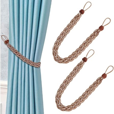 2 gardinomtag - gardinband - gardinsnören - 58 cm långa - vävda gardinomtag