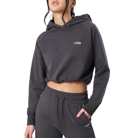 ICANIWILL Women's Adjustable Cropped Hoodie Women long-sleeved sweaters Grey XL