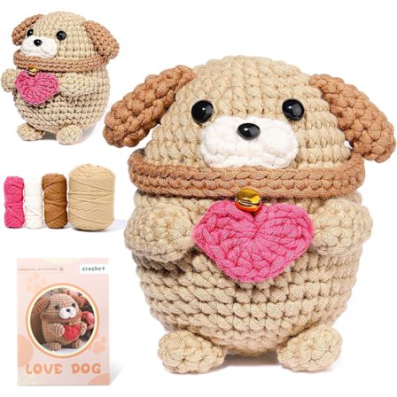 Nybörjarset för virkning, djurvirkningsgarnset i bomulls-nylonblandning, hundvirkningsset inklusive instruktioner och videohandledning