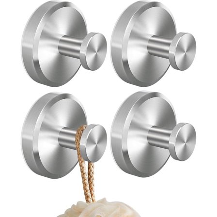 4 stk. kroge med vakuumsuger, kraftige vakuumkroge, håndklædeholder, genanvendelig, sugekop hængekrog, børstet sølv