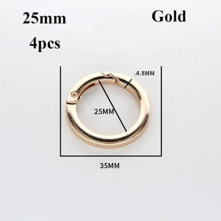 4 stk. Fjeder O-ring Spænder Karabinhage GULD 25MM