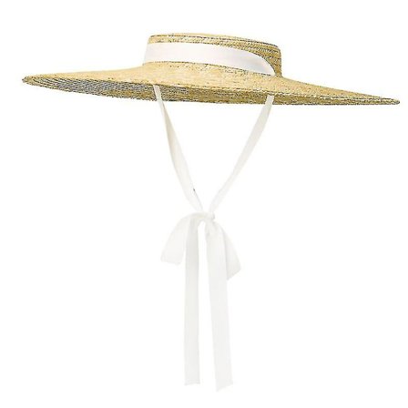 Vintage Stor Stråhat til Kvinder - Flad Top Sommer Strandhat - Lav Krone - Boater Solhat - Båndslips - Flettet Hat