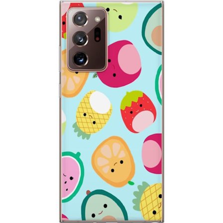 Kompatibel Mobilcover til Samsung Galaxy Note20 Ultra Mønster af kawaii frugter som jordbær citron ananas og avocado på lyseblå baggrund