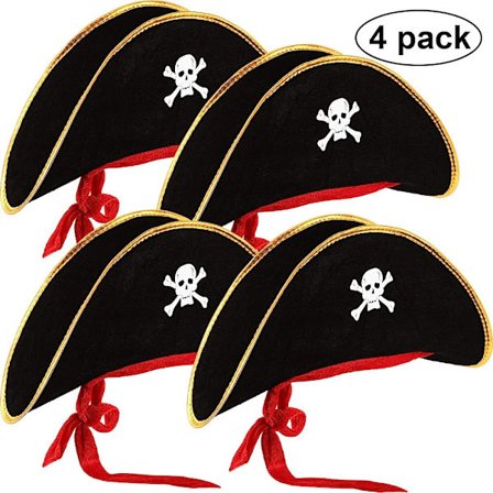 4 stykker pirathat Klassisk tryk Piratkaptajnkasket til Halloween Masquerade Party Cosplay Hat Rekvisitter