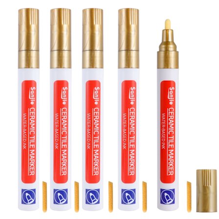6 stk. fugepenne, sølvfarvede fugepenne til fliser, vandtætte fugepenne, gulvfugerestaurator med udskiftelig spids (gylden)