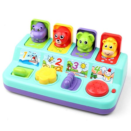 Interaktivt pop-up-djurleksak med musik, djurljud, aktivitet