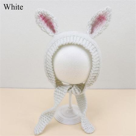 Strikket lue kaninlue HVIT white