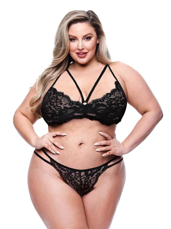 Eco Strappy Bra & Panty Set Black Queen Size - Vuxen.se - Sexig kläder i plus size storlekar - Vuxen.se - Sexig BH & BH-set