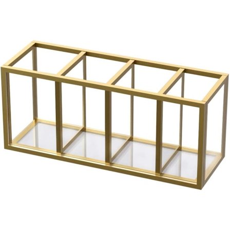 Akryl penneholder med 4 rum, guld kobber kant