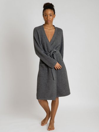 Kashmina - Morgenkåpe "Lux" i 100% kashmirull - mørk grå - Size Onesize