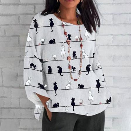 Långärmad T-shirt För Kvinnor Med Rund Hals