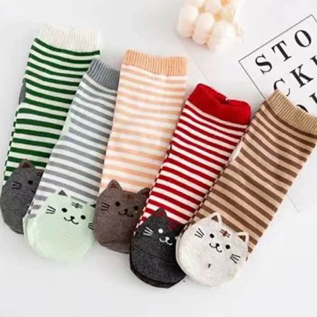 5 par bomullsstrumpor för dam med djurmotiv