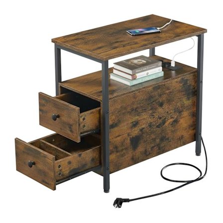 Sidebord med opladningsporte, skuffer og hylder