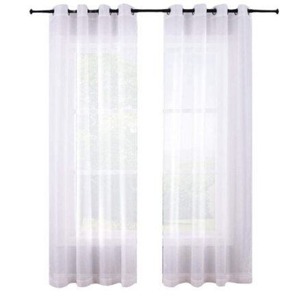 210 cm hvite gardiner med hvite maljer, sett med 2 paneler, vindu, halvtransparente gardiner, polyester voile-look gardiner for soverom