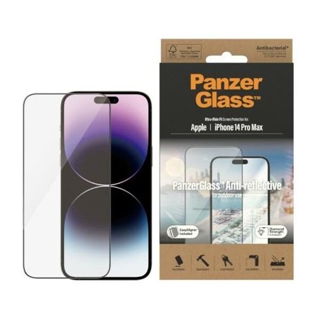 PanzerGlass Ultra-Wide Fit antibakteerinen karkaistu lasi häikäisysuodattimella, iPhone 14 Pro Max