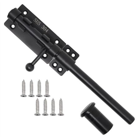 Heavy Duty Skyvedør Bolt Dørstopper med , Horisontal og Låsbar Bolt Latch Gulv Latch Hardware (Svart, 10 Tommer)