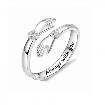 Silver Hug Ring för Kvinnor Öppen Ring Justerbar Händer Ring Kram Ring Smycken för Män Kvinnor Par Jubileum
