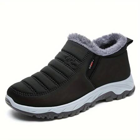 Damskor med Fleecefodrad Snöboots, Vintervarma Vattentäta Slip-On Ankelboots, Termiska Utomhuskorta Boots black 38
