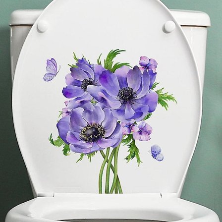 Dww-2kpl Tarra Trooppinen Violetti Kukka Perhonen WC-Tarra, Hauska Seinätarra WC:lle, Kylpyhuoneeseen, Keittiöön, PVC