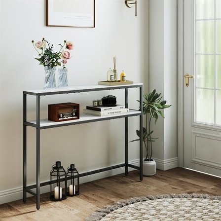 Konsolipöytä 100 x 80 x 20 cm, jossa on kaksi marmorihyllyä