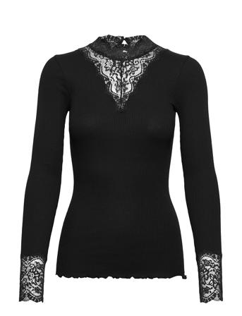 Organic T-Shirt Turtleneck W/Lace Black Rosemunde