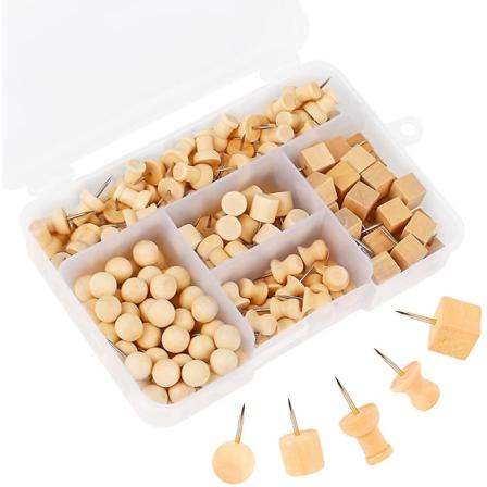 Tretrepinne i tre 180 stk. Dekorative tretrepinne trykknapp Naturlig trepinne 5