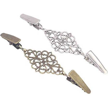 2 stk. Guld- og sølvfarvede sweaterclips. Cardiganclips med perler. Stilfuld perle. Cardigan krave