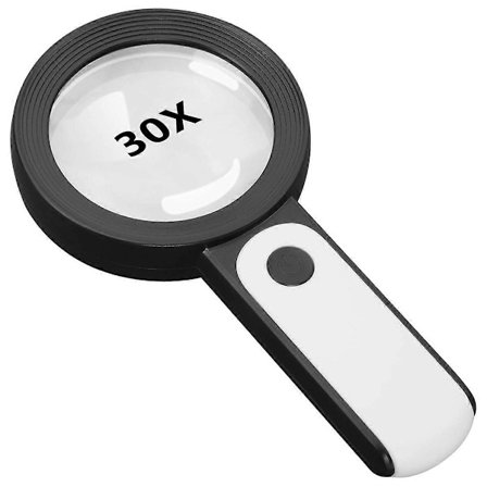 Forstørrelsesglas med Lys, 30X Håndholdt 18LED Koldt og Varmt Lys