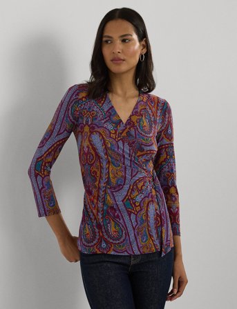 Lauren Ralph Lauren Paisley Stretch Jersey Top - Purple - S