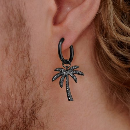 Svart stålørering med palmetre for menn - Øreringer med Anheng